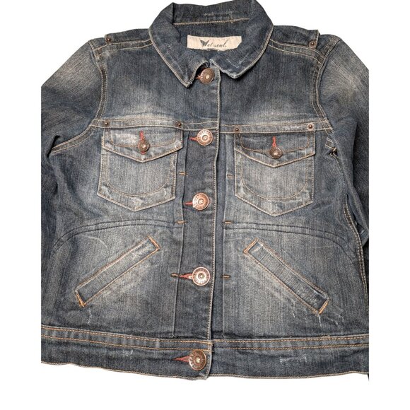 Wet Seal Womens XS - S Dark Wash Denim Jean Jacket Y2K Cropped 2000s style retro - Picture 3 of 8